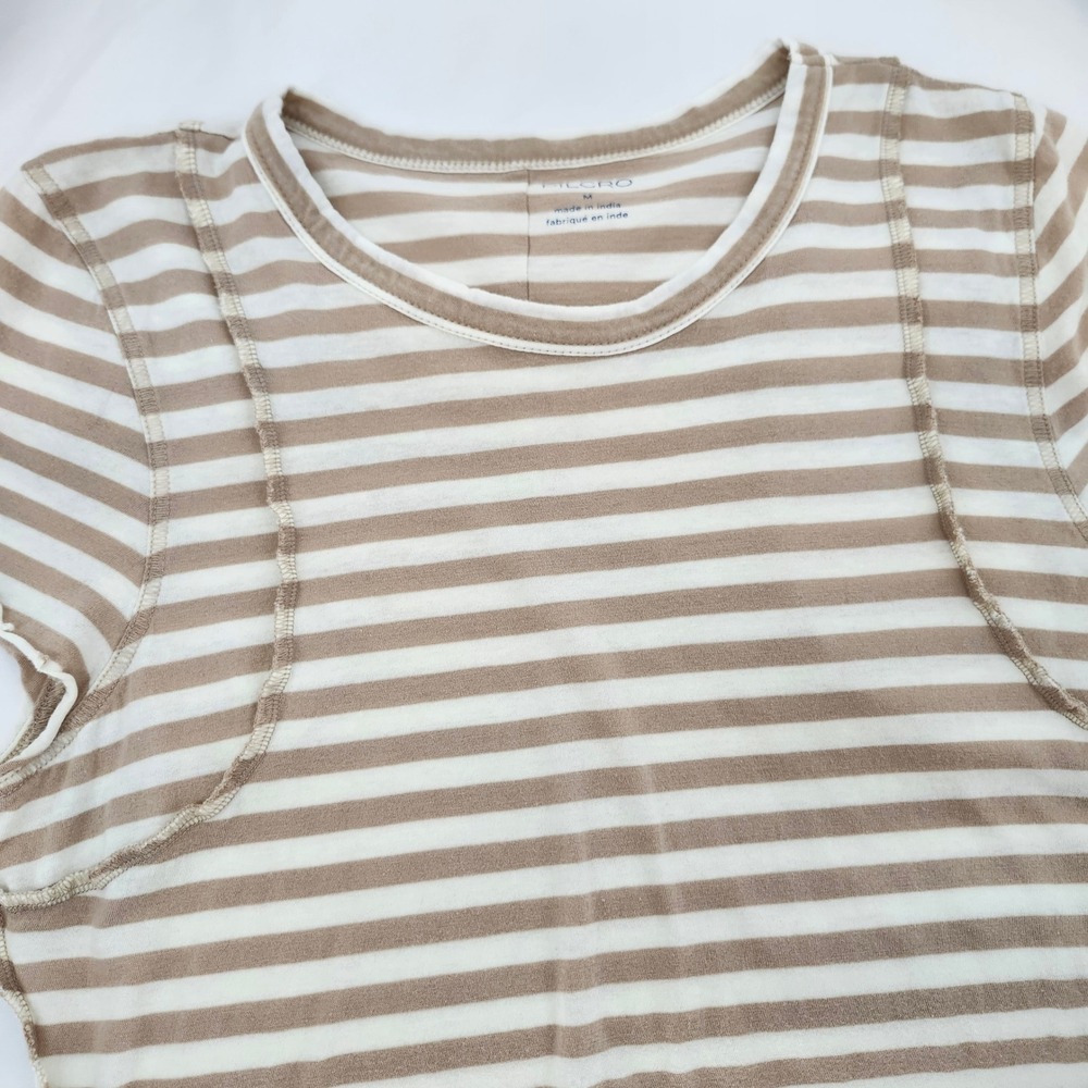 Pilcro Anthropologie Tan Stripe Raw Seam Top Womens Medium Earthy Indie Neutral